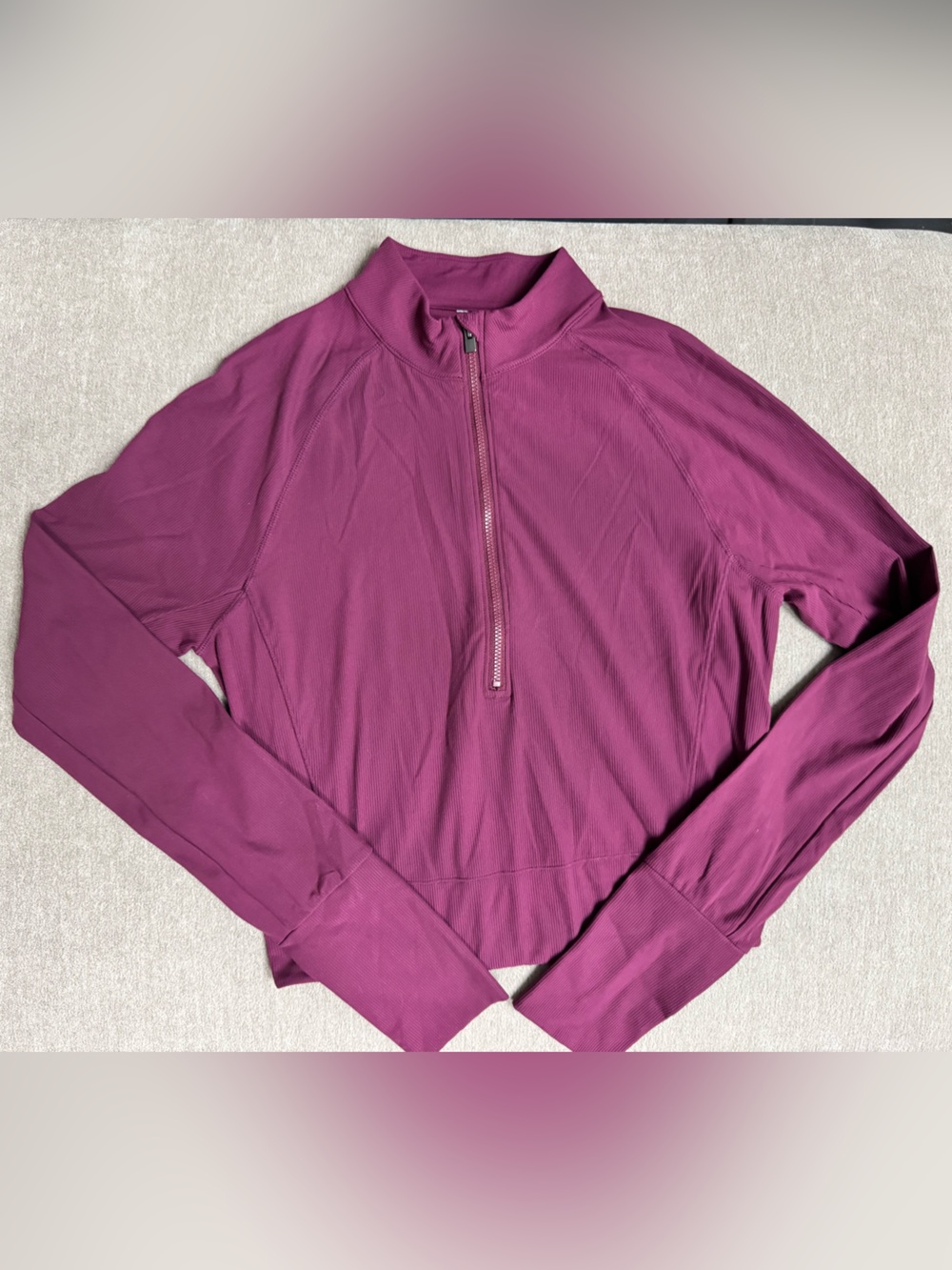 Athletic Burgundy Long Sleeve Cropped Pullover